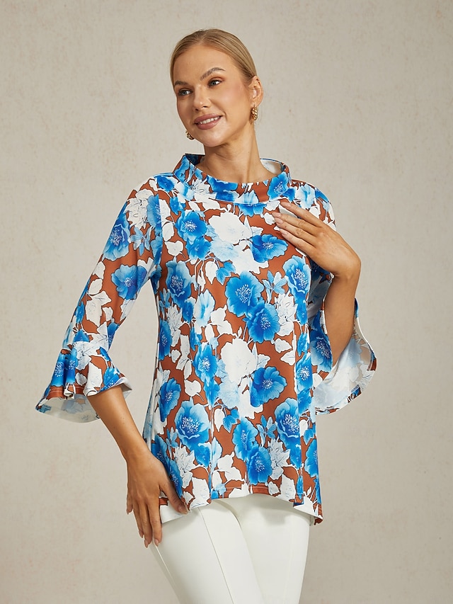  Roman Chiffon Splice Floral Blouse