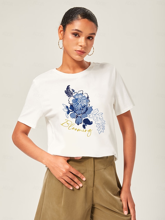  Cotton Floral Graphic T Shirt