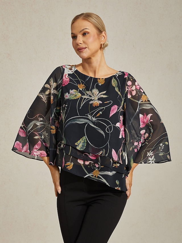  Layered Floral Bell Sleeve Top