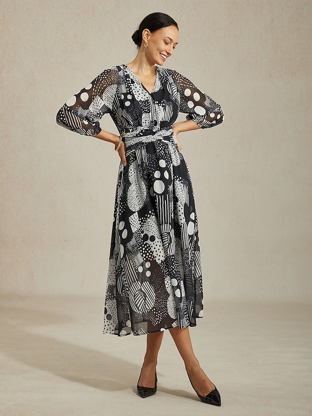  Polka Dot Chiffon Cinched Waist Maxi Dress