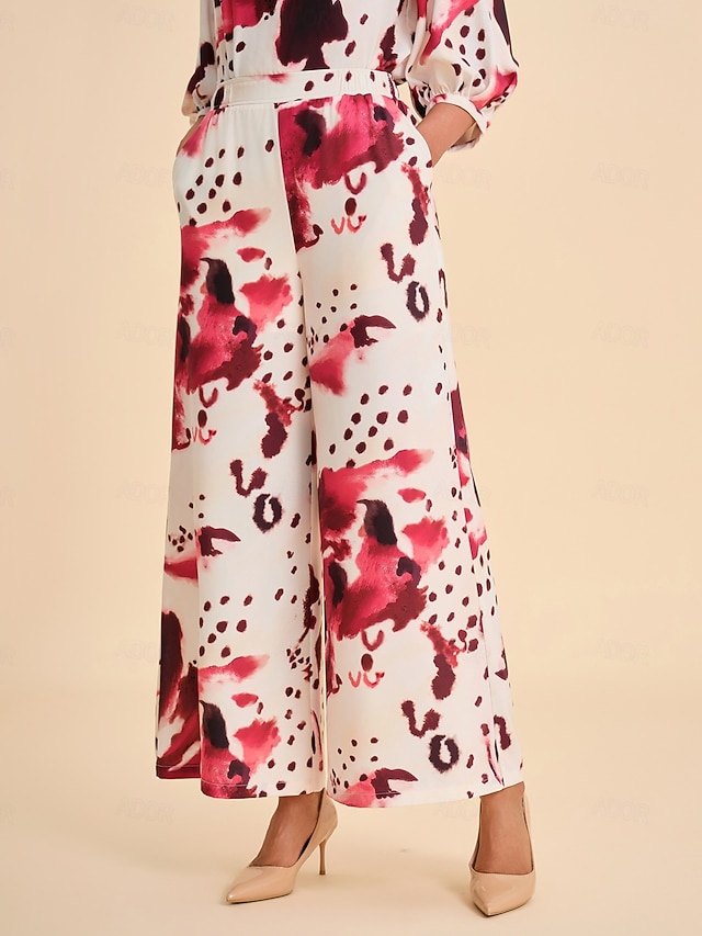  Abstract Print Wide Leg Pants