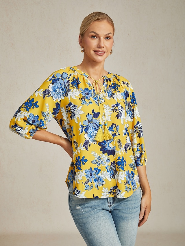  Floral Self Tie Sleeve Top