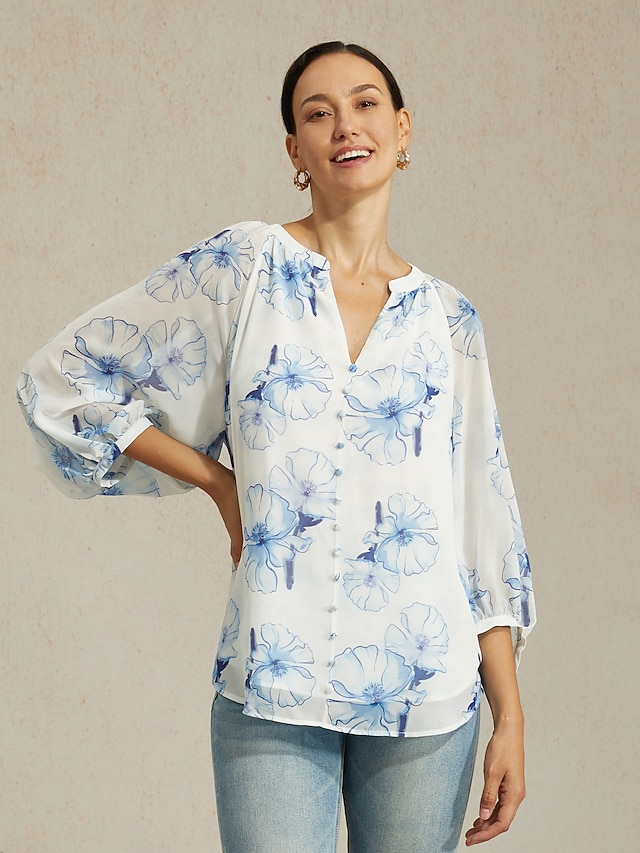  Ink Floral Chiffon Blouse