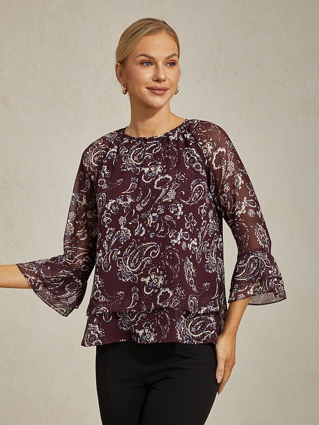  Paisley Sheer Layered Blouse