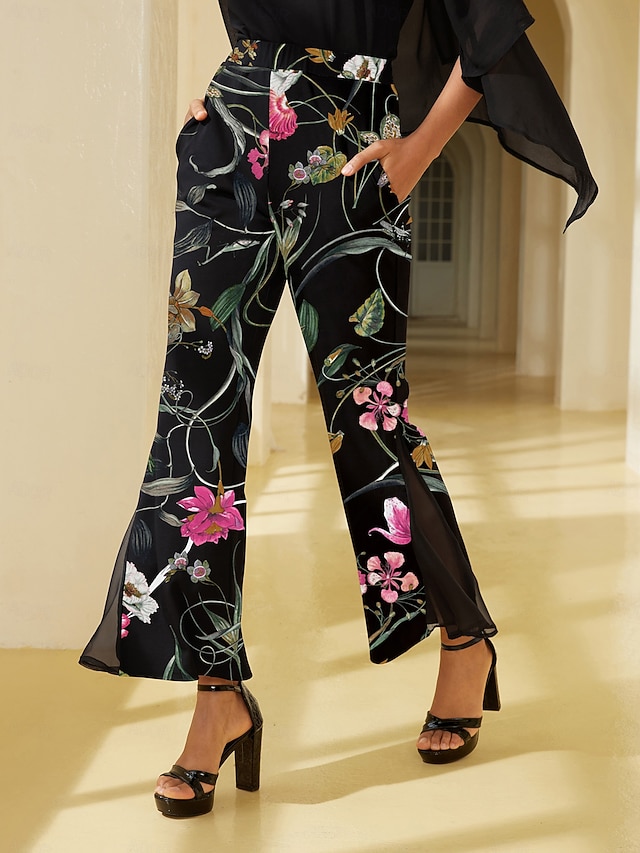  Stretch Floral Print Chiffon Pants