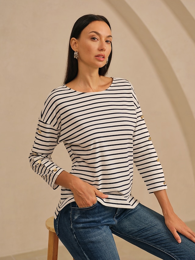  Cotton Striped Metal Button Shirt