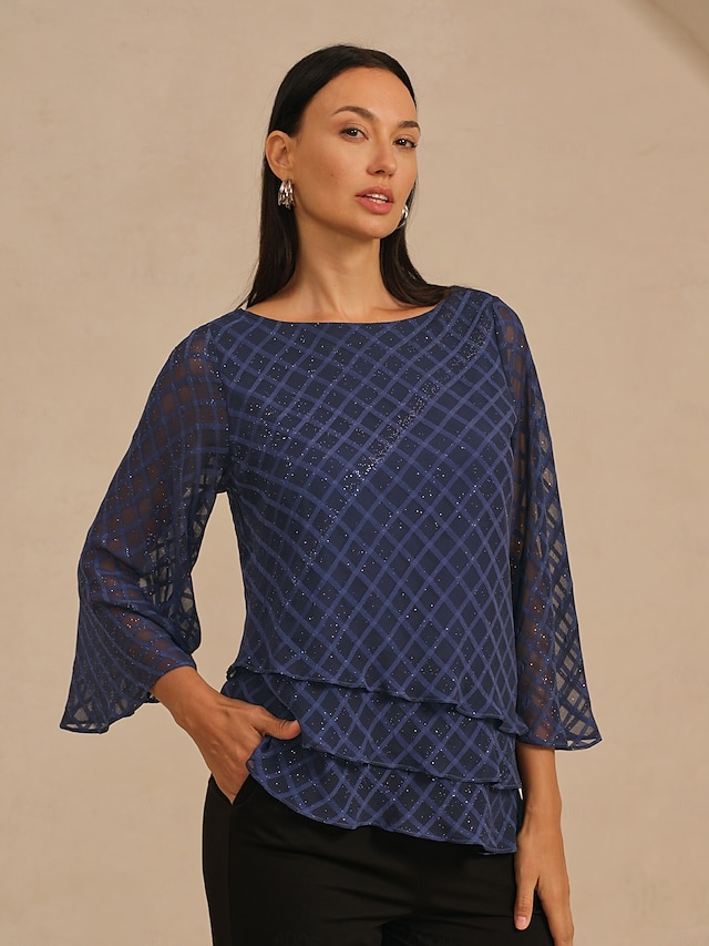  Textured Chiffon Layered Hem Blouse