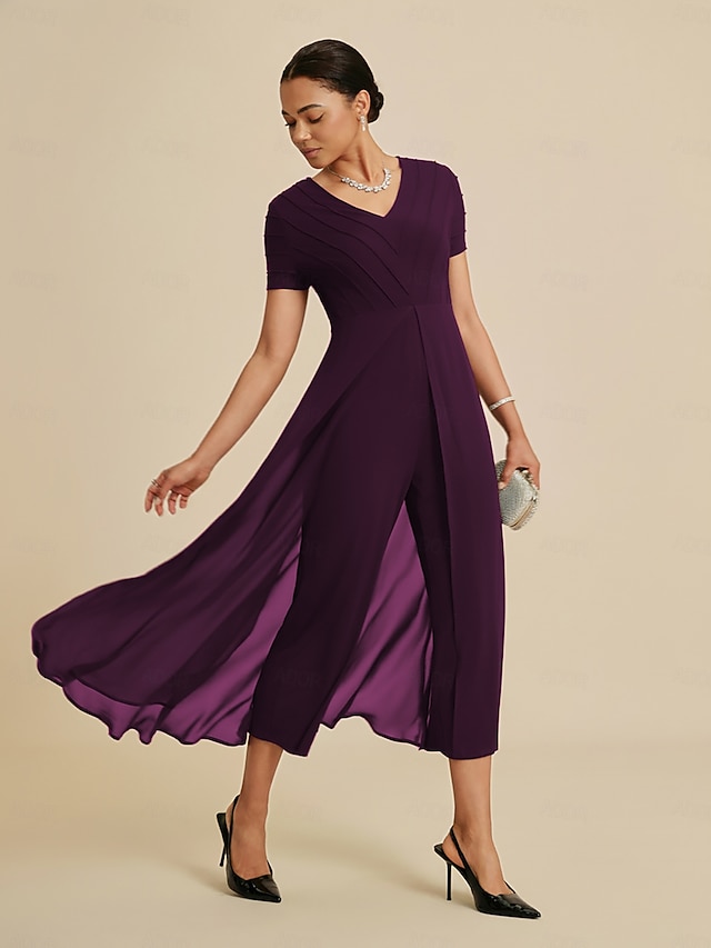  Paneled V Neck Flowy Jumpsuit