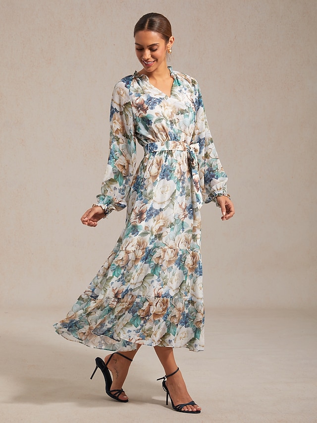  Shirred Floral Chiffon Maxi Dress
