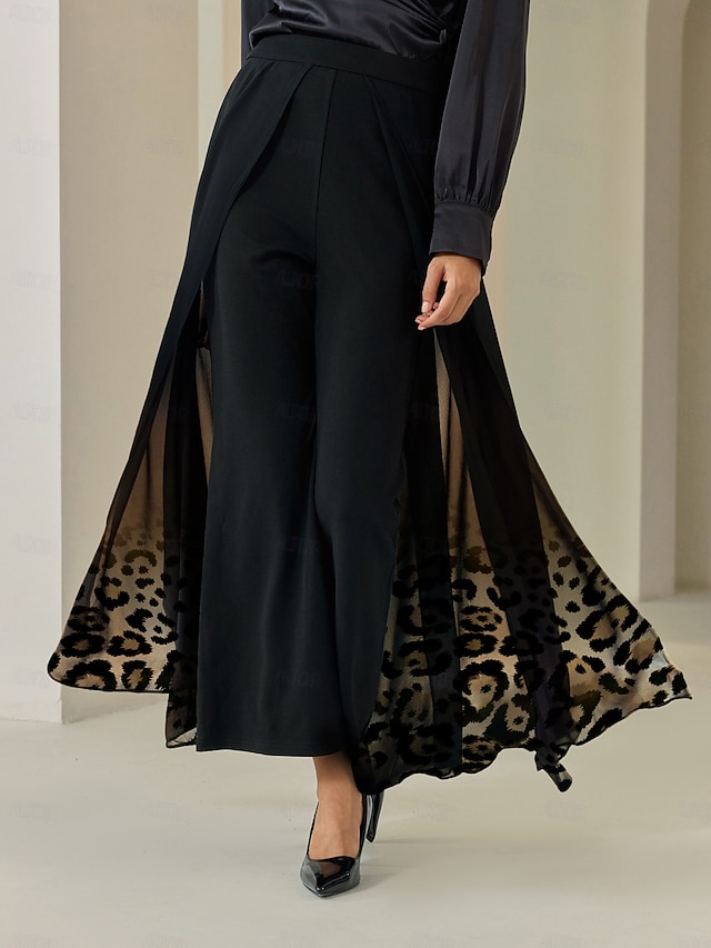  Gradient Leopard Print Chiffon Wide Leg Pants
