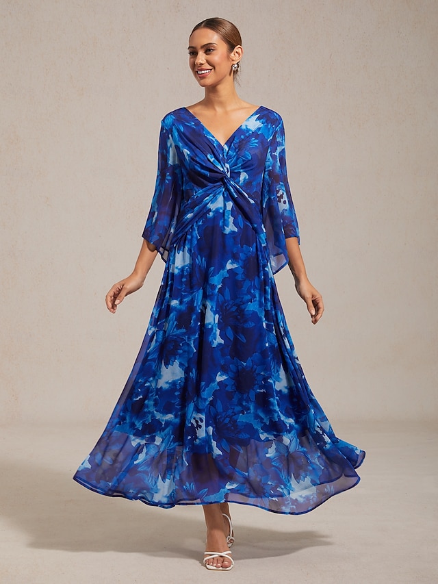  Abstract V Neck Knot Maxi Dress