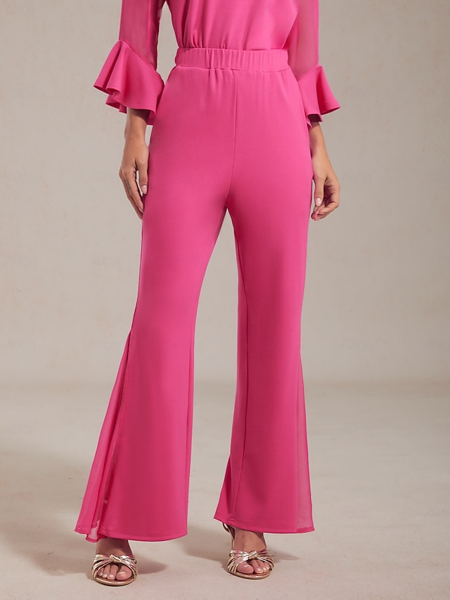  Stretch Chiffon Paneled Flared Pants