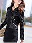 cheap Jackets-Women&#039;s Faux Leather Jacket Daily Weekend Coat Short PU Black Spring Shirt Collar Regular Fit S M L XL XXL / Long Sleeve