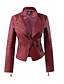 cheap Jackets-Women&#039;s Faux Leather Jacket Solid Colored Long Sleeve Coat Fall Spring Daily Short Jacket Wine / V Neck