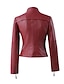 cheap Jackets-Women&#039;s Faux Leather Jacket Solid Colored Long Sleeve Coat Fall Spring Daily Short Jacket Wine / V Neck