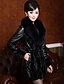 cheap Furs &amp; Leathers-Women&#039;s Going out Vintage Winter Plus Size Regular Leather Jacket, Solid Colored Shawl Lapel Long Sleeve Fur Trim Black