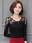 cheap Tops &amp; Blouses-Women&#039;s Blouse Patchwork Sexy Plus Size Round Neck Going out Weekend Lace Trims Long Sleeve Tops Black Gray