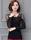 cheap Tops &amp; Blouses-Women&#039;s Blouse Patchwork Sexy Plus Size Round Neck Going out Weekend Lace Trims Long Sleeve Tops Black Gray