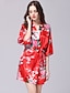 cheap Pajamas-Women&#039;s Robes Gown Bathrobes 1 pc Floral Satin Casual Soft Home Party Wedding Party Polyester Half Sleeve Print Belt Included Spring Summer Light Blue Black / Spa