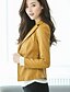 cheap Furs &amp; Leathers-Women&#039;s Faux Leather Jacket Solid Colored Spring &amp;  Fall Notch lapel collar Short Coat Daily Long Sleeve Jacket Yellow / Work