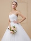 baratos Wedding Dresses-Vestidos de noiva De Baile Decote Princesa Sem Alças Cauda Capela Tule Vestidos de noiva Com Renda Fitas e Laços 2024
