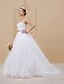 baratos Wedding Dresses-Vestidos de noiva De Baile Decote Princesa Sem Alças Cauda Capela Tule Vestidos de noiva Com Renda Fitas e Laços 2024