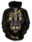 baratos Hoodies-Homens Tamanho Grande 3D Leão Animal Com Capuz Imprimir Impressão 3D Final de semana Ativo Moletons Moletons Solto Manga Longa Preto / Outono / Inverno