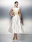 cheap Elegant Dresses-A-Line Cocktail Dresses Elegant Dress Wedding Guest Prom Tea Length Sleeveless Jewel Neck Satin V Back with Pleats Appliques 2024