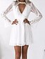 cheap Midi Dresses-Women&#039;s Choker White Dress Spring Daily Club Sheath Solid Colored Flare Cuff Sleeve V Neck White Mesh S M