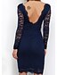 cheap Midi Dresses-Women&#039;s Sheath Dress Knee Length Dress Blue Long Sleeve Blue Solid Colored Lace up Fall Winter Deep V Slim Lace S M L XL XXL 3XL 4XL / Plus Size / Plus Size