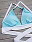 baratos Bikini-Mulheres Roupa de Banho Biquíni roupa de banho Em Cruz Cor Sólida Verde Claro Rosa Azul Marinha Arco de cabelo Halter pescoço Fatos de banho Esportivo