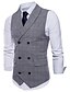 abordables New To Sale-Homme Gilet Gilet de costume Mariage Travail Entreprise Vacances Grande occasion Doux Printemps Automne Polyester Plaid Col de Chemise Mince Marron Gris Clair Gris foncé Gilet