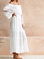 cheap Boho Dresses-Women&#039;s Swing Dress Maxi long Dress White Long Sleeve White Solid Colored Lace Spring Summer Off Shoulder Hot Elegant Party Beach Loose Off Shoulder S M L XL