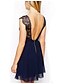 cheap Midi Dresses-Women&#039;s Backless Going out Chiffon Dress - Solid Colored Lace Backless V Neck Summer Blue S M L XL
