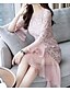 cheap Midi Dresses-Women&#039;s Bodycon Sheath Dress Short Mini Dress Black Pink Beige 3/4 Length Sleeve Dusty Rose Solid Colored Lace Spring Summer Round Neck Party Skinny Lace S M L XL / High Waist / Sexy