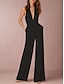 cheap Women&#039;s Jumpsuits-Jumpsuits for Women Sexy Neck Deep V Wide Leg Clean Fit Elegant Party Wedding Holiday Halter  Green White Black  Solid Color Backless Zipper