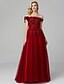 cheap Evening Dresses-A-Line Elegant Formal Dress Prom Formal Evening Sweep / Brush Train Sleeveless Off Shoulder Tulle Over Lace with Beading Appliques 2025