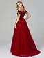 cheap Evening Dresses-A-Line Elegant Formal Dress Prom Formal Evening Sweep / Brush Train Sleeveless Off Shoulder Tulle Over Lace with Beading Appliques 2025
