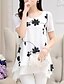 cheap Tops &amp; Blouses-Women&#039;s Plus Size Blouse Shirt Floral Flower Asymmetric Print Round Neck Basic Tops White Black