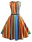 billige Mother Dresses-Dame 1950&#039;erne Vintage A-linje Kjole - Stribet Regnbue, Trykt mønster Knælang