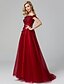 cheap Evening Dresses-A-Line Elegant Formal Dress Prom Formal Evening Sweep / Brush Train Sleeveless Off Shoulder Tulle Over Lace with Beading Appliques 2025