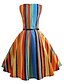 billige Mother Dresses-Dame 1950-tallet Vintage A-linje Kjole - Stripet Regnbue, Trykt mønster Knelang