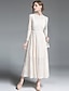 cheap Midi Dresses-Women&#039;s Party / Going out Street chic / Sophisticated Maxi A Line / Swing Dress - Solid Colored Lace High Waist Crew Neck Spring Beige L XL XXL