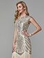 cheap Elegant Dresses-Sheath / Column Roaring 20s Dress Party Wear Asymmetrical Short Sleeve Jewel Neck Polyester with Sequin Tassel 2022