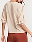 cheap T-Shirts-Women&#039;s Blouse Solid Colored Round Neck Daily Going out 3/4 Length Sleeve Tops Khaki / Lantern Sleeve
