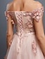 cheap Evening Dresses-A-Line Elegant Formal Dress Prom Formal Evening Sweep / Brush Train Sleeveless Off Shoulder Tulle Over Lace with Beading Appliques 2025