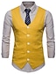 cheap New To Sale-White / Black / Yellow Solid Colored Regular Fit Linen Men&#039;s Suit - V Neck