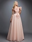 cheap Evening Dresses-A-Line Elegant Formal Dress Prom Formal Evening Sweep / Brush Train Sleeveless Off Shoulder Tulle Over Lace with Beading Appliques 2025