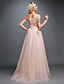 cheap Evening Dresses-A-Line Elegant Formal Dress Prom Formal Evening Sweep / Brush Train Sleeveless Off Shoulder Tulle Over Lace with Beading Appliques 2025