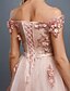 cheap Evening Dresses-A-Line Elegant Formal Dress Prom Formal Evening Sweep / Brush Train Sleeveless Off Shoulder Tulle Over Lace with Beading Appliques 2025